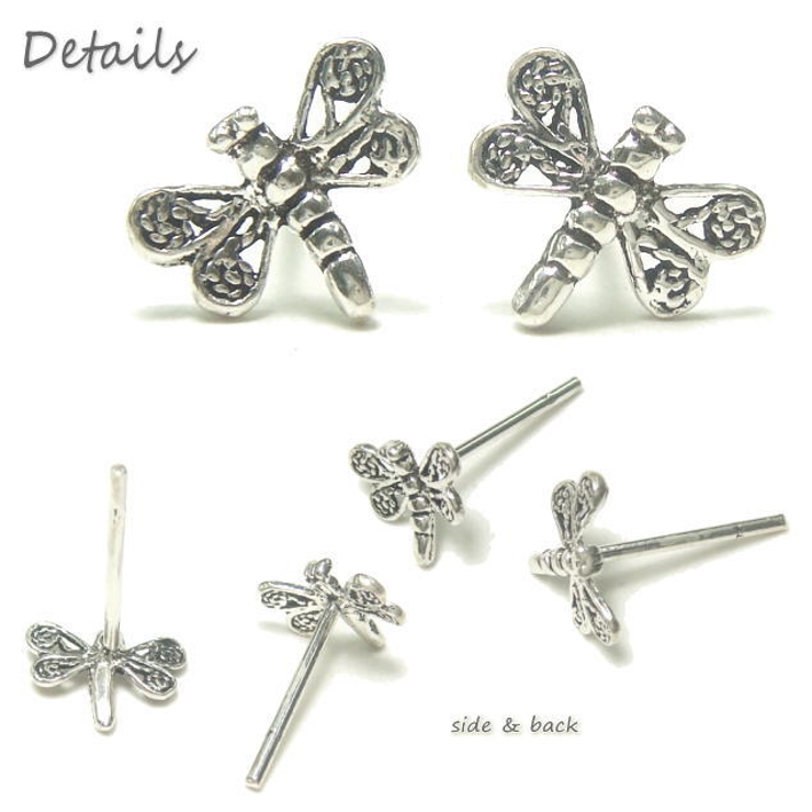 【シルバーピアス】ハートのような羽を開いて飛ぶトンボのスタッドピアス 【とんぼ … | YUKATANゆかたん | 詳細画像2 