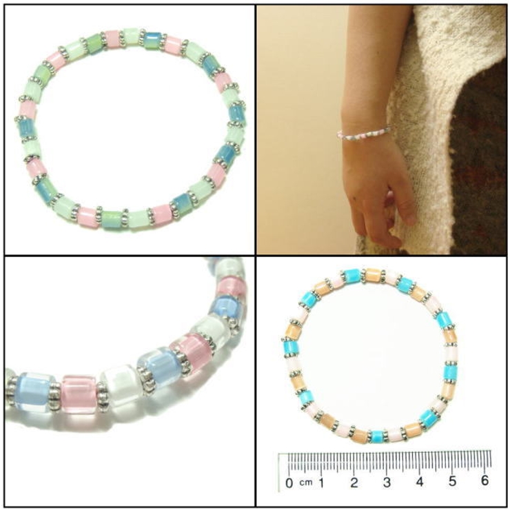 シャーベットカラービーズと花型ビーズの３色使いのカラフルスウィートブレスレット … | YUKATANゆかたん | 詳細画像3 