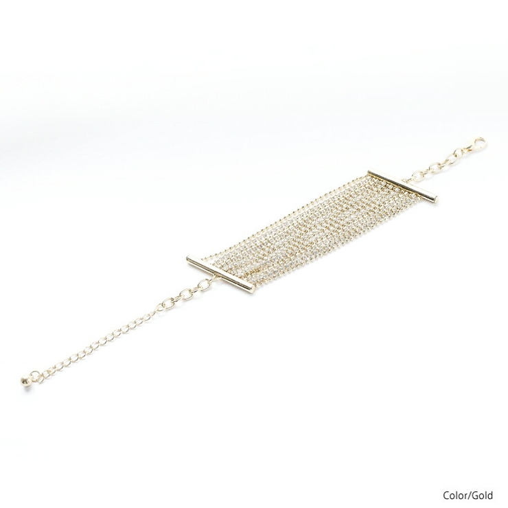 ゴールド | ブレスレット バングル ラインストーン チェーン 15連 結婚式 パーティー | AUNI