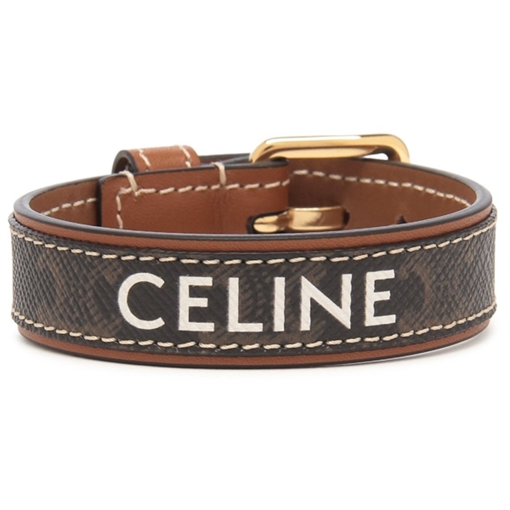 セリーヌ 2連 レザーブレスレット(バングル) 茶×ゴールド CELINE