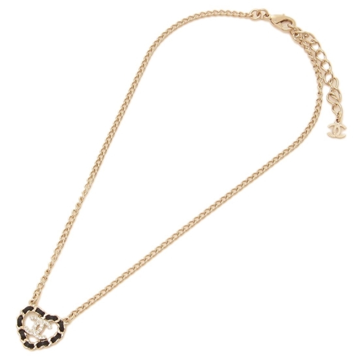 シャネルネックレスペンダントハートココマークCCマークゴールドブラックレディースCHANELABG336B21852U3435