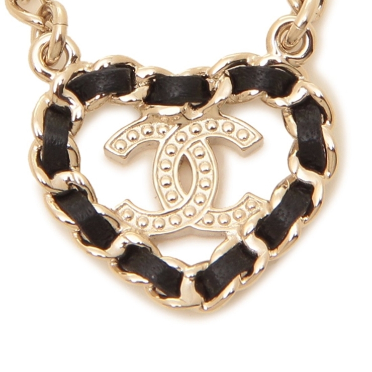 シャネルネックレスペンダントハートココマークCCマークゴールドブラックレディースCHANELABG336B21852U3435