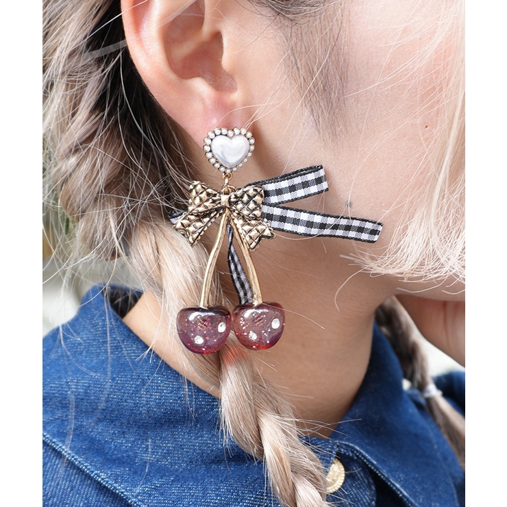 黒 | チェリーリボン２ｗａｙピアス | axes femme