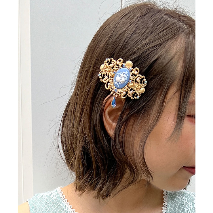 Handmadeバレッタ♬︎カメオのオータムカラーバレッタ アクアマリンカメオ風バレッタ[品番：IGAW0003511]｜axes femme