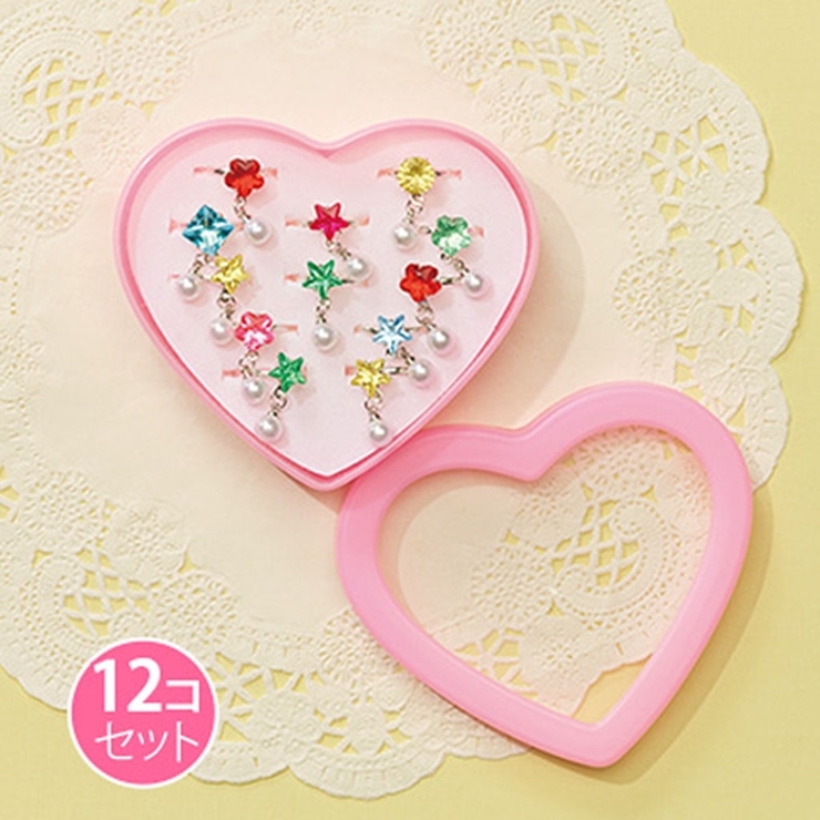 ハートケース入りパール＆キラキラストーンリング 12個セット | BACKYARD FAMILY | 詳細画像2 