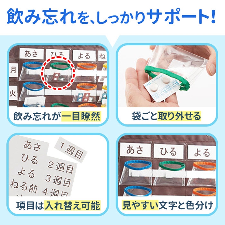 ウォールポケットCOGITコジット通販入れやすくて出しやすいお薬カレンダーお薬ポケットお薬カレンダー薬収納ケース飲み忘れ防止カレンダー一週間薬の管理薬収納薬ポケット壁掛け薬いれ壁収納投薬管理薬分け薬入れ一日4回分ポケット取り外し携帯