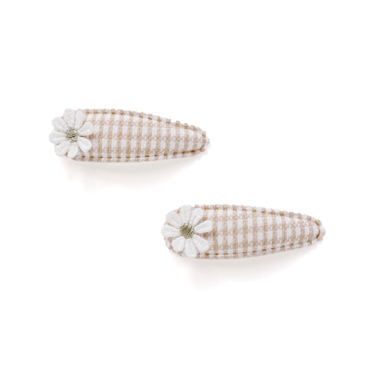 お花×チェック/ベージュ系 | 【絵本コラボ みつごようせいのおしゃれなドレスやさん 】ハートお花レースリボンパ… | SLAP SLIP