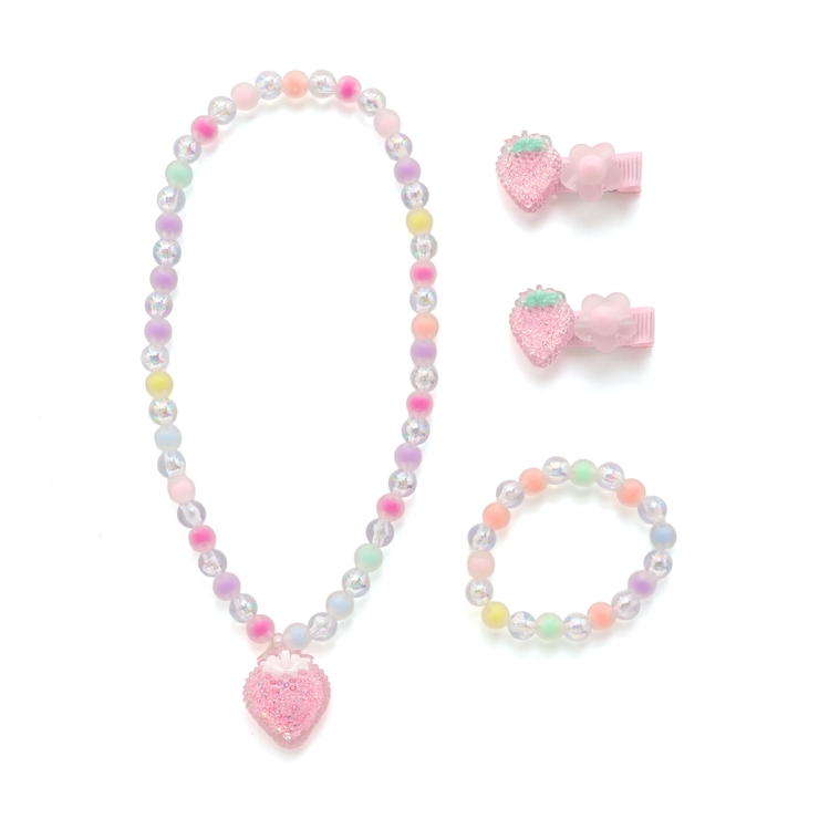 ピンク | 【スラプリ】ウサギイチゴイルカヘアピン＋ネックレス＋ブレスレットセット | SLAP SLIP