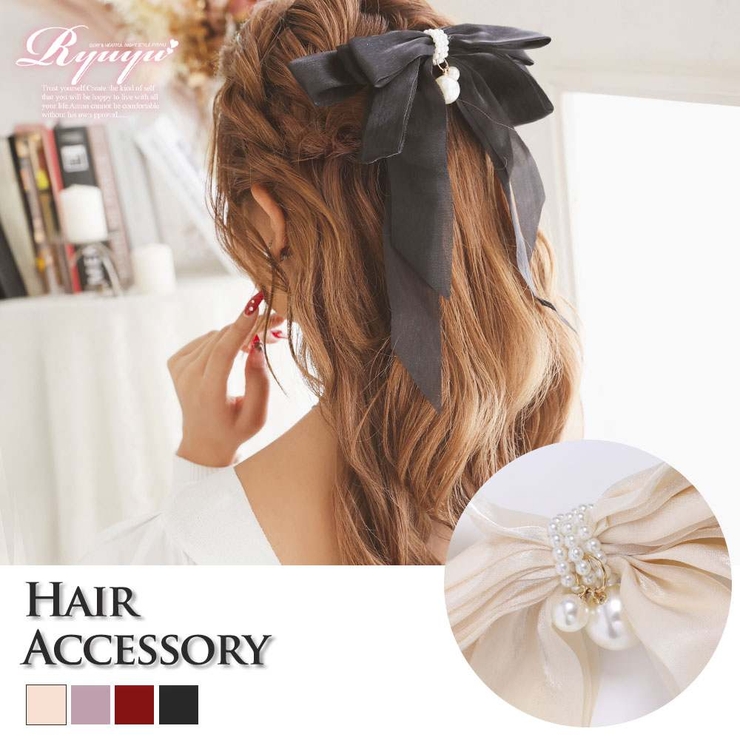 ブラック | ヘアアクセサリー リボンバレッタ 大きめ | Ryuyu
