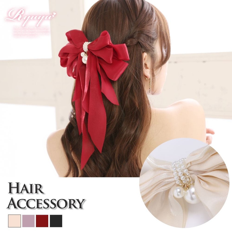 ワイン | ヘアアクセサリー リボンバレッタ 大きめ | Ryuyu
