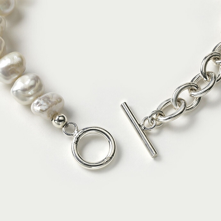 Binich(ビニッチ)淡水パールシルバーチェーンブレスレットシルバー925アクセサリーブレスレットメンズレディースマンテルバロックパール[シルバーブレスレット]