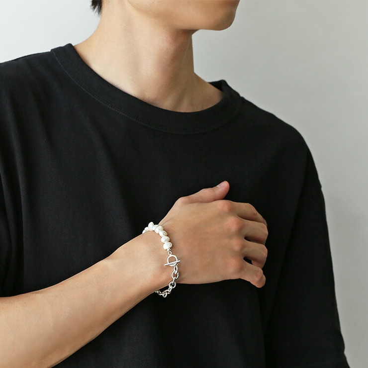 Binich(ビニッチ)淡水パールシルバーチェーンブレスレットシルバー925アクセサリーブレスレットメンズレディースマンテルバロックパール[シルバーブレスレット]