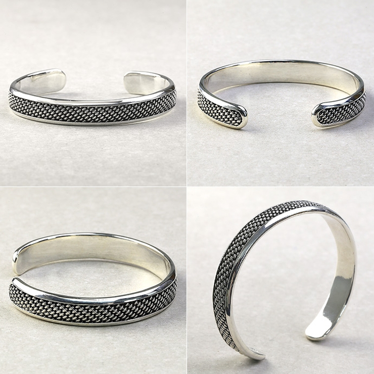 クロスメッシュバングルシルバーアクセサリーブレスレットメンズ