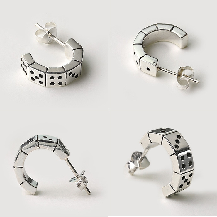 Binich(ビニッチ)ダイスラインフープピアスメンズシルバーアクセサリーサイコロ[シルバーピアス]片耳用(1個売り)