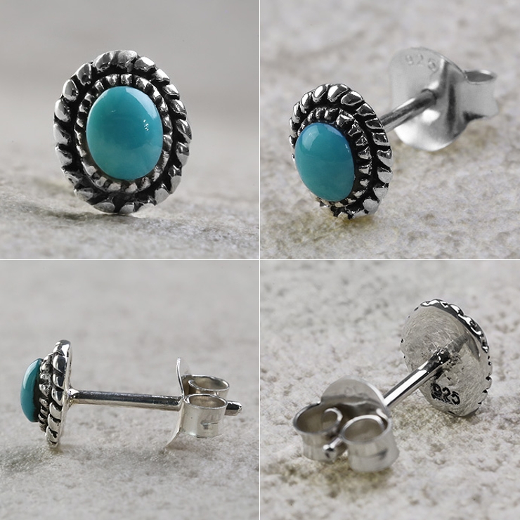 ロープフレームターコイズスタッドピアス片耳用1個売りBinichビニッチ | シルバーアクセサリーBinich  | 詳細画像3 