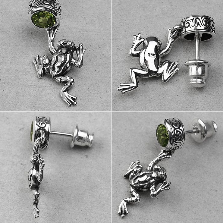 Binich(ビニッチ)ペリドットカエルドロップピアスシルバーアクセサリー[シルバーピアス]メンズ男性【1個売り】