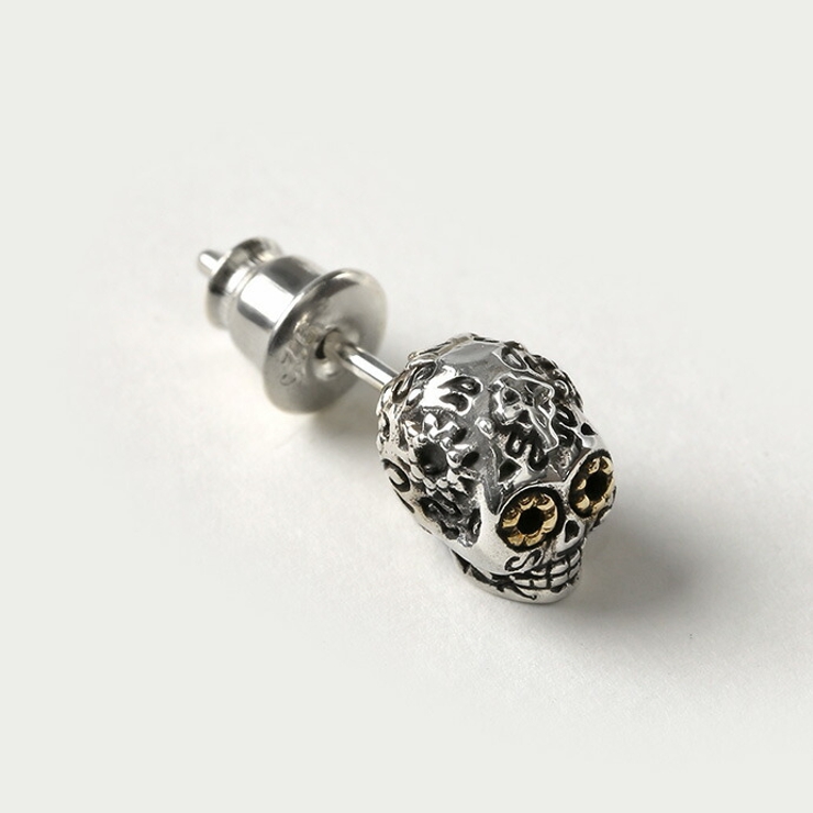 Binich(ビニッチ)メキシカンスカルスタッドピアスメンズシルバー925アクセサリー男性スタッドピアス[シルバーピアス]片耳用(1個売り)