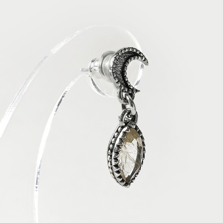 Binich(ビニッチ)ルチルクォーツムーンドロップピアス三日月シルバー925アクセサリー[シルバーピアス]片耳用(1個売り)