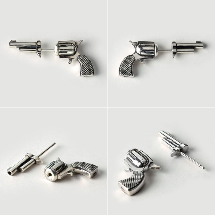 Binich(ビニッチ)ピストルスタッドピアスシルバー925アクセサリーメンズ男性銃ガンミニチュア[シルバーピアス]片耳用(1個売り)