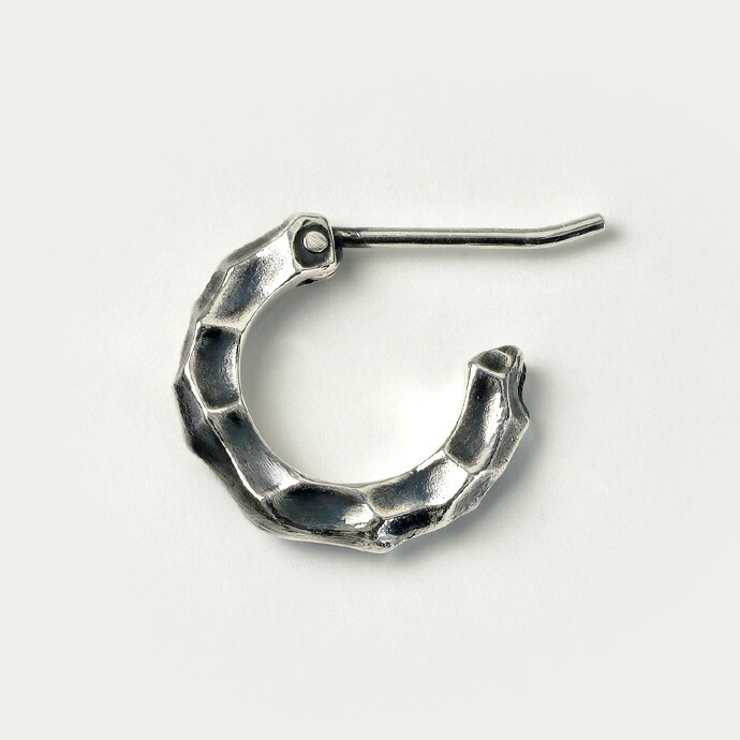 シルバー925 Silver タタキデザインフープピアス/ワイド/軽研磨/両耳