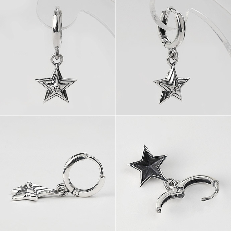 Binich(ビニッチ)スタードロップフープピアスメンズピアスリングピアスシルバー925アクセサリー星[シルバーピアス]片耳用(1個売り)