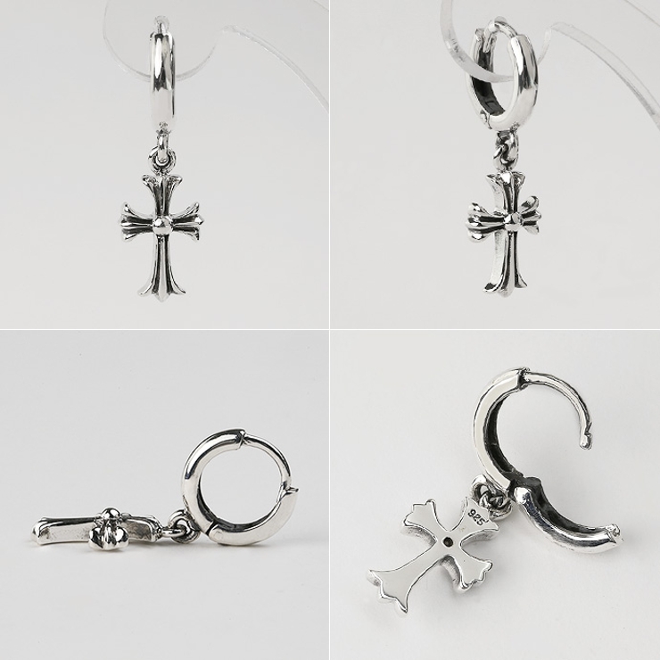 Binich(ビニッチ)クロスドロップフープピアスメンズピアスシルバー925アクセサリー十字架十字[シルバーピアス]片耳用(1個売り)
