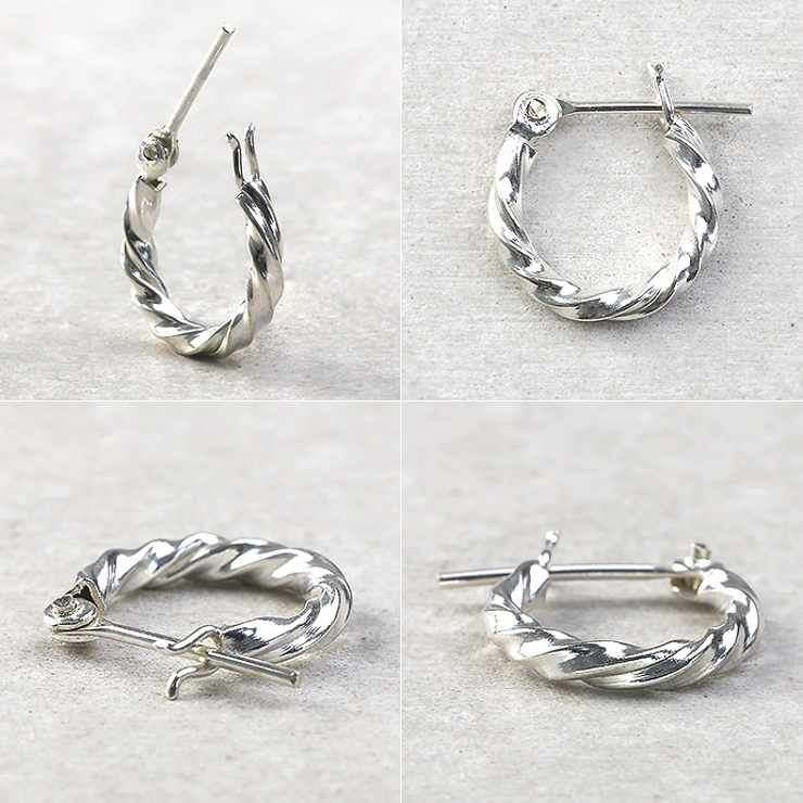 シンプルスクリューフープピアスシルバーアクセサリーメンズ片耳用(1個売り)