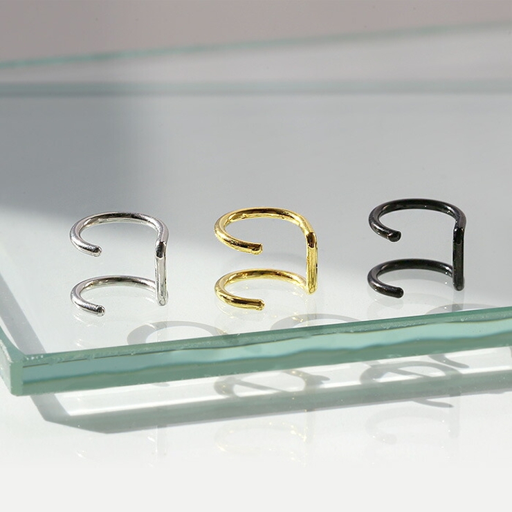 ステンレス ダブルリング重ね付け風 イヤーカフ 片耳用 1個売り | シルバーアクセサリーBinich  | 詳細画像4 