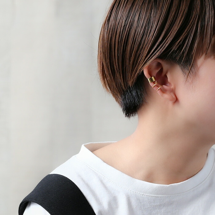 ステンレス ダブルリング重ね付け風 イヤーカフ 片耳用 1個売り