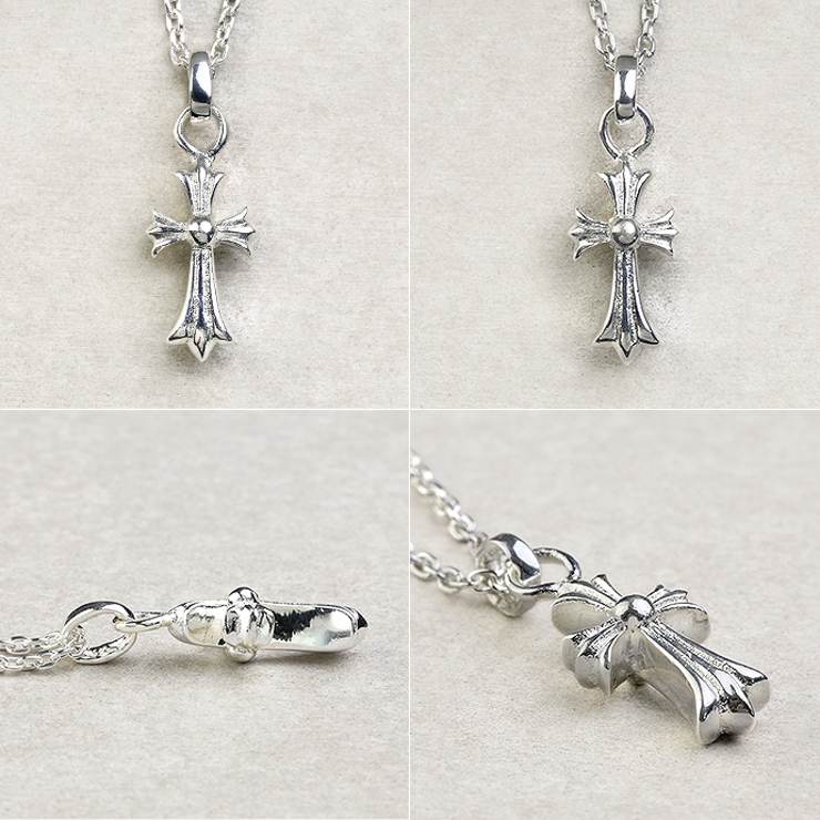 スモールフレアクロスペンダントネックレスシルバーカラータイプ2mmアズキチェーン… | シルバーアクセサリーBinich  | 詳細画像4 