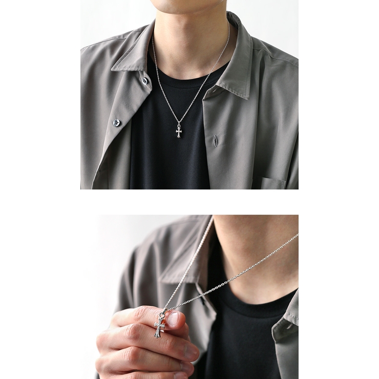 ジルコニアフレアクロスペンダントネックレスシルバーカラータイプ2mmアズキチェー… | シルバーアクセサリーBinich  | 詳細画像2 