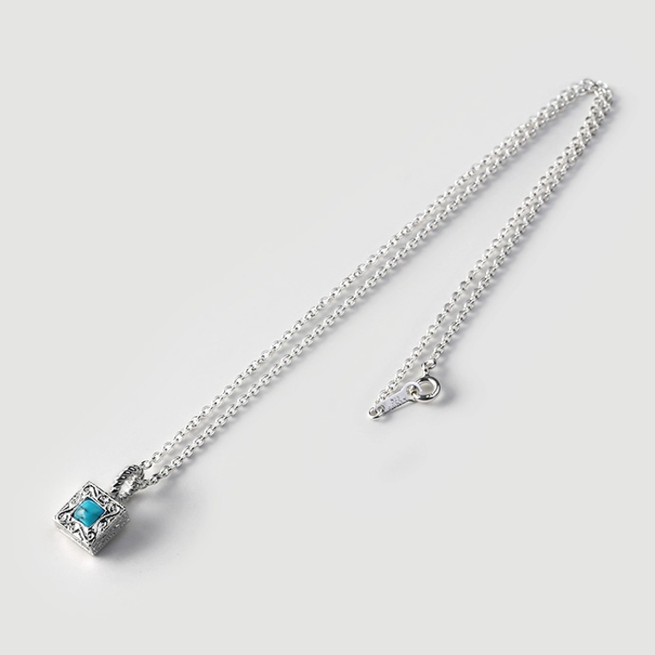 ターコイズインハワイアンスクエアペンダントシルバーカラータイプネックレス2mmア… | シルバーアクセサリーBinich  | 詳細画像4 