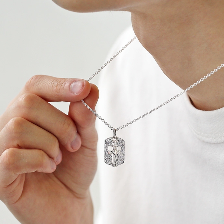 ハワイアンクロスドッグタグペンダントシルバーカラータイプネックレス2mmアズキチ… | シルバーアクセサリーBinich  | 詳細画像3 