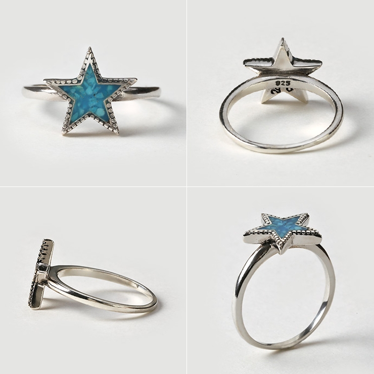 Binich(ビニッチ)クラッシュターコイズネイティブスターリングメンズ指輪メンズ星シルバー925アクセサリー[シルバーリング]