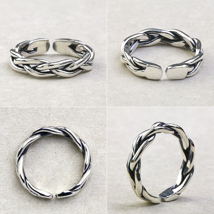 【ペア販売】シンプル編み込みペアリングメンズレディースリング