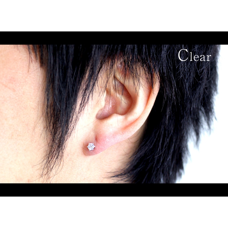グラッビングジルコニアスタッドピアスクリアシンプルシルバー925アクセサリー片耳… | シルバーアクセサリーBinich  | 詳細画像3 
