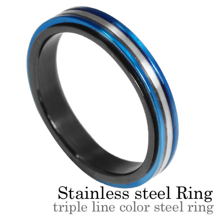 トリプルラインカラースチールリングステンレススチールアクセサリー指輪Binich… | シルバーアクセサリーBinich  | 詳細画像1 