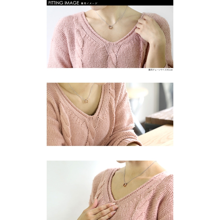 ステンレススチールペンダントIピンクゴールドチェーンセットネックレスレディースハ… | シルバーアクセサリーBinich  | 詳細画像3 