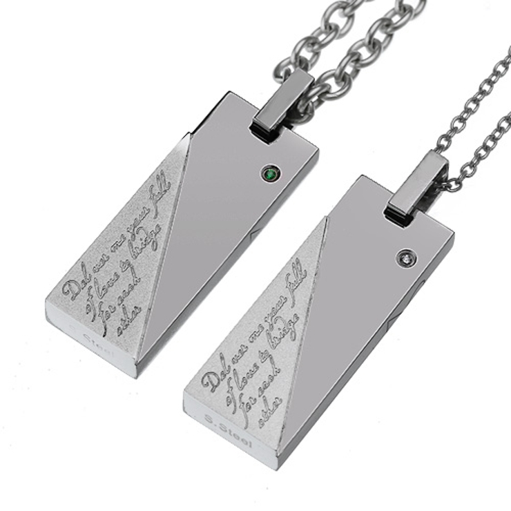 ペア販売ステンレススチールペンダントKペアセットチェーン付き斜めスティックBin… | シルバーアクセサリーBinich  | 詳細画像1 