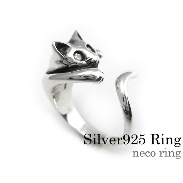 ネコリング猫シルバー925アクセサリー指輪Binichビニッチ[品番