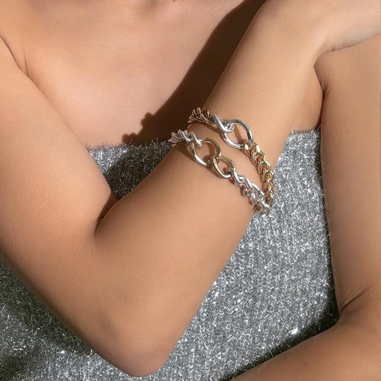 シルバー | バイカラーチェーンブレスレット emouv by | BUYSENSE