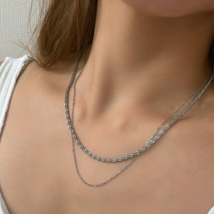シルバー | 2連チェーンネックレス emouv by | BUYSENSE