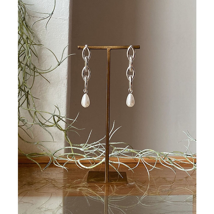シルバー | ドロップパールチェーンピアス emouv ピアス | BUYSENSE