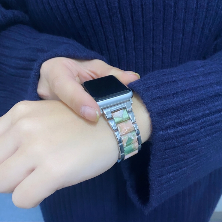 シルバー TYPE E | アップルウォッチ マーブルストーンバンド ベルト | BUYSENSE