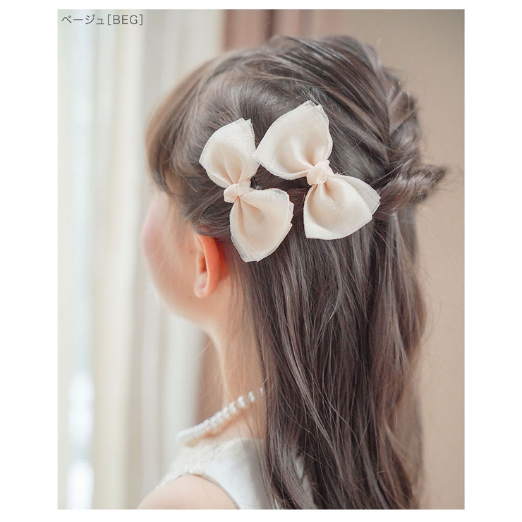 オーガンジーミニリボン ヘアクリップ 2個セット[品番