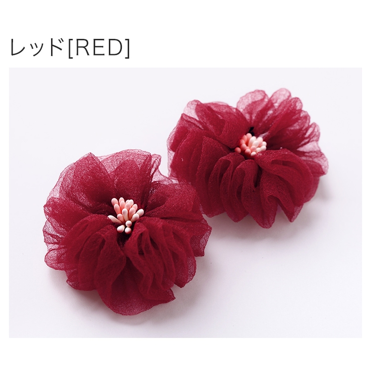 レッド[RED] | マカロンカラーのお花ヘアクリップ 2個セット 女の子 髪飾り ヘアアクセサリー | Catherine Cottage