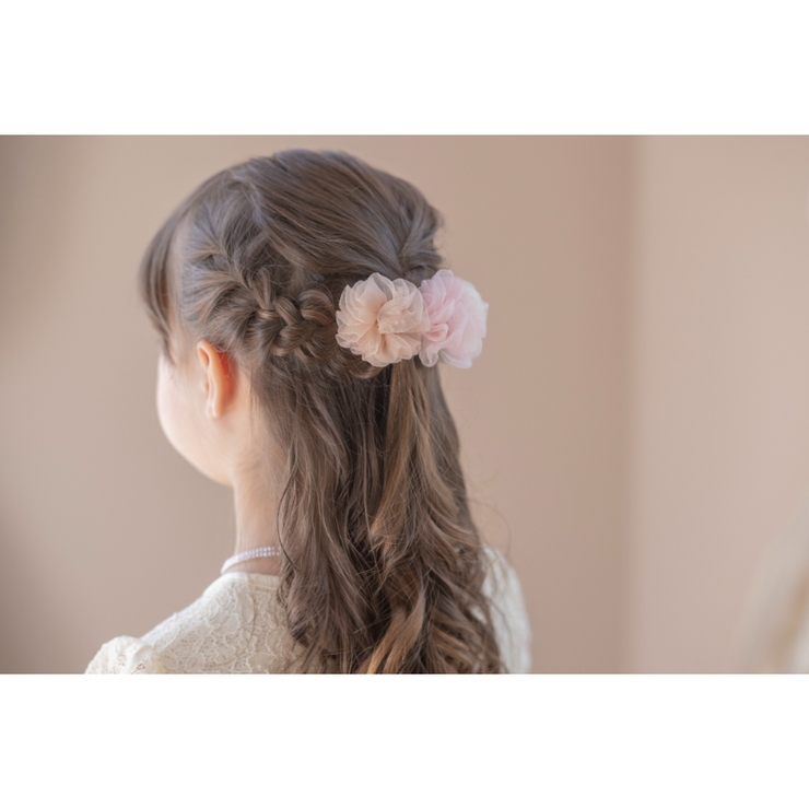 ピンク[PNK]】マカロンカラーのお花ヘアクリップ 2個セット 女の子