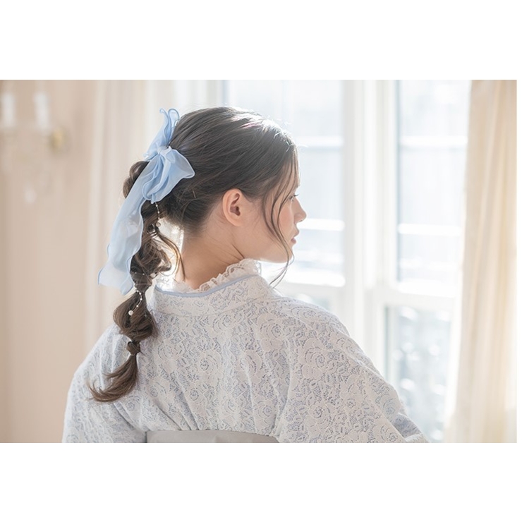 メローフリル艶リボンバレッタ 大きめ ヘアアクセサリー[品番