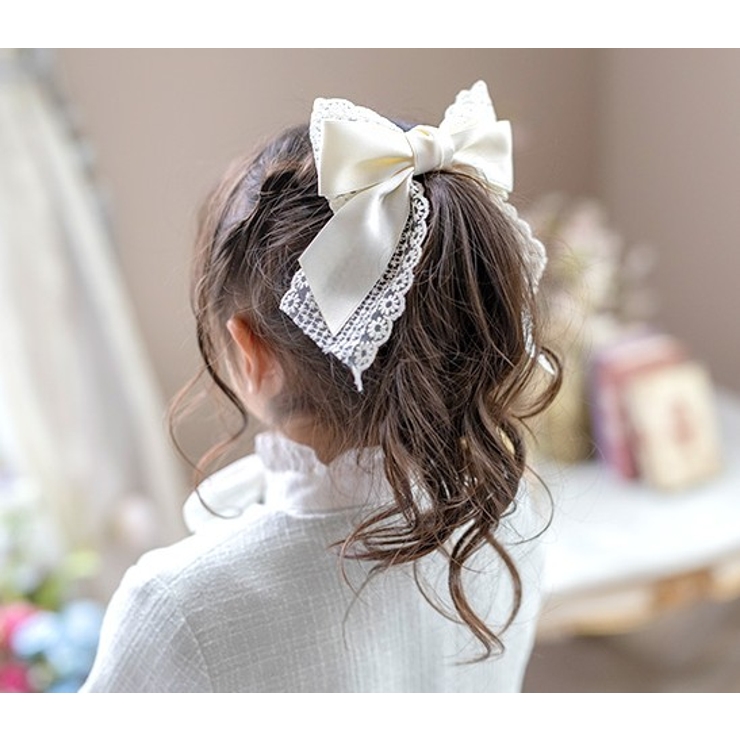 Shashi バレッタ ヘアーアクセサリー リボン ホワイト タイ リボン レース ヘアアクセサリー バレッタ ホワイト レトロ