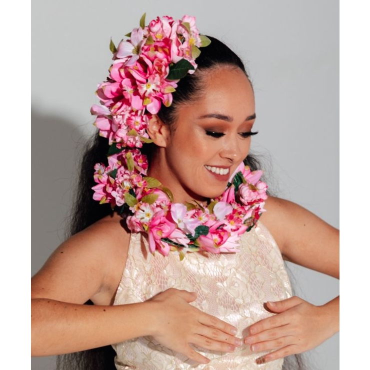 手作り ハナミズキ レイ ＆ 髪飾り 3点セット フラダンス